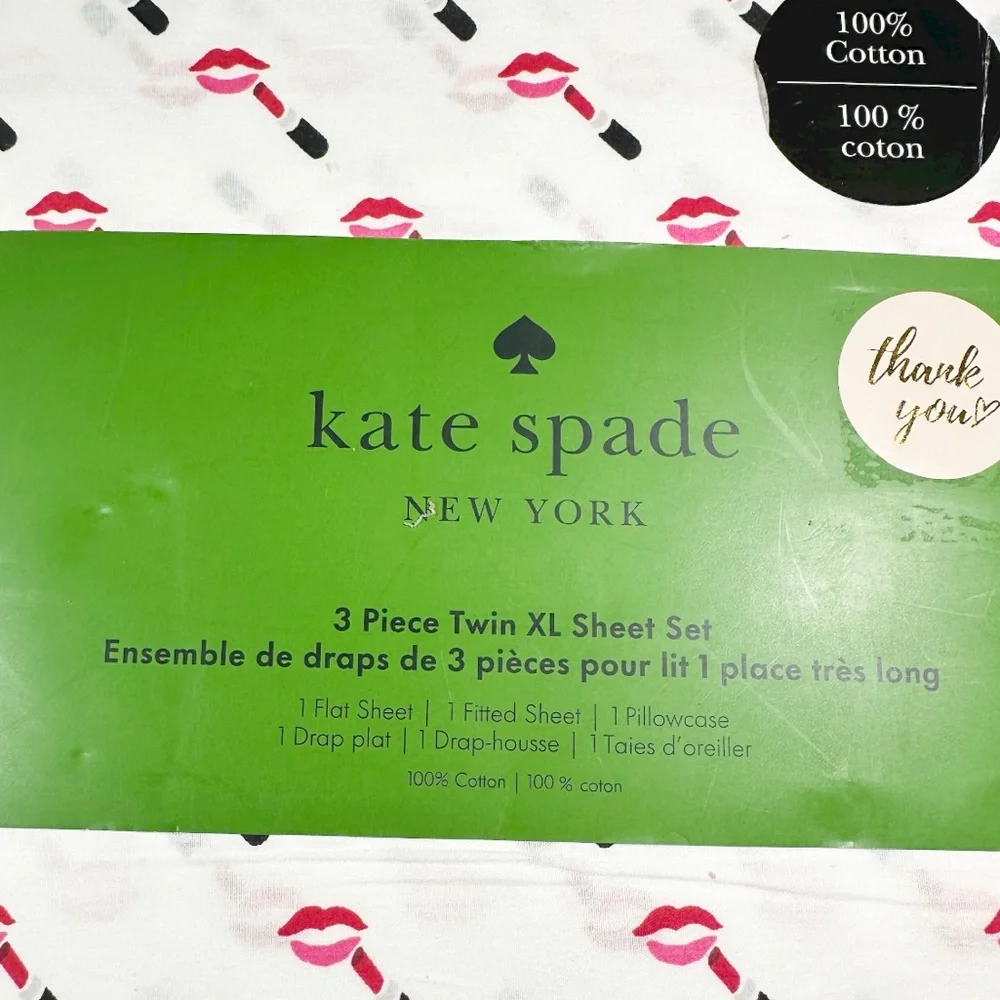 NEW Kate Spade LIPSTICK KISS. TWIN XL Sheet Set